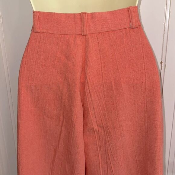 Vintage 70s Coral Crinkle Cloth High Waisted Wide-Leg Pants - Picture 5 of 6
